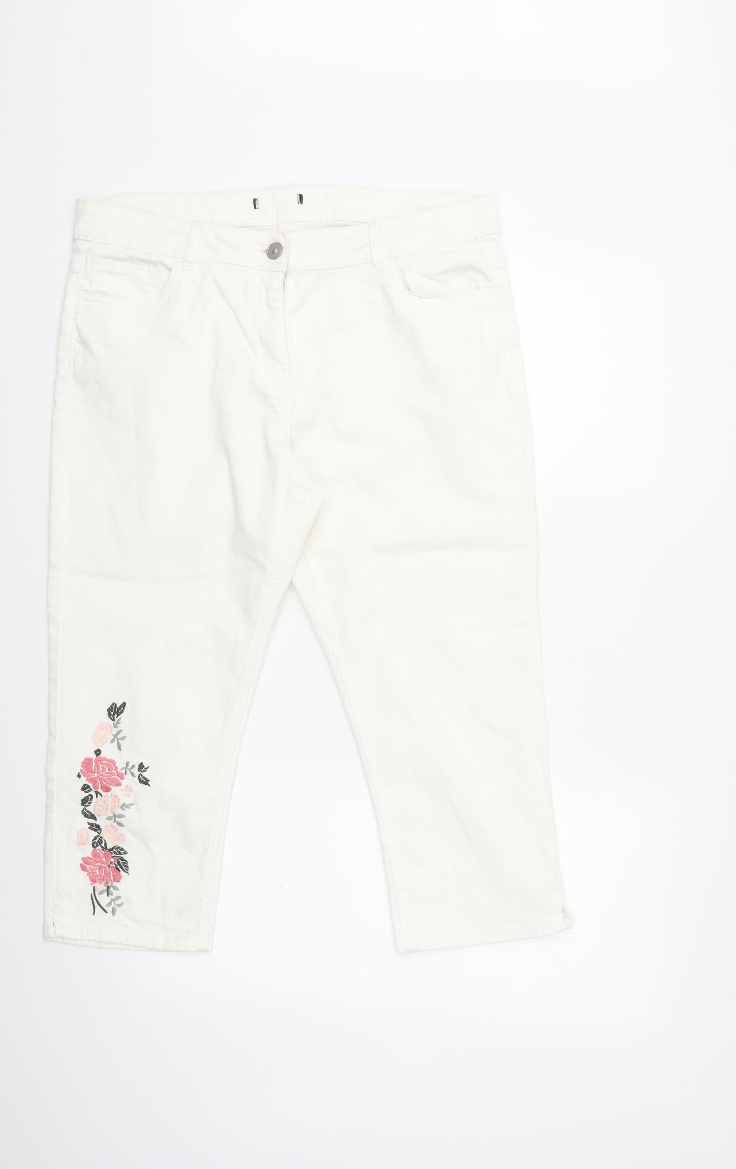 Preworn Womens White Floral Denim Cropped Jeans Size 36 in L20 in