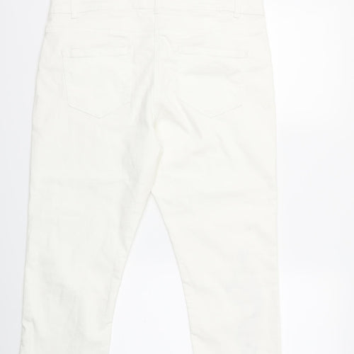 Preworn Womens White Floral Denim Cropped Jeans Size 36 in L20 in