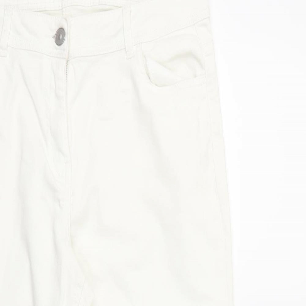 Preworn Womens White Floral Denim Cropped Jeans Size 36 in L20 in