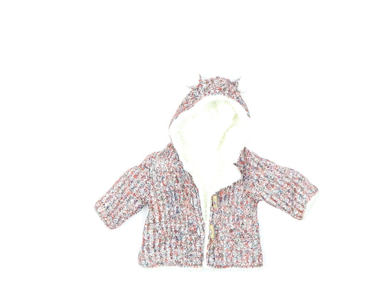 Front view of Nutmeg Baby Red Knit Cardigan Jumper, size 0-3, Months