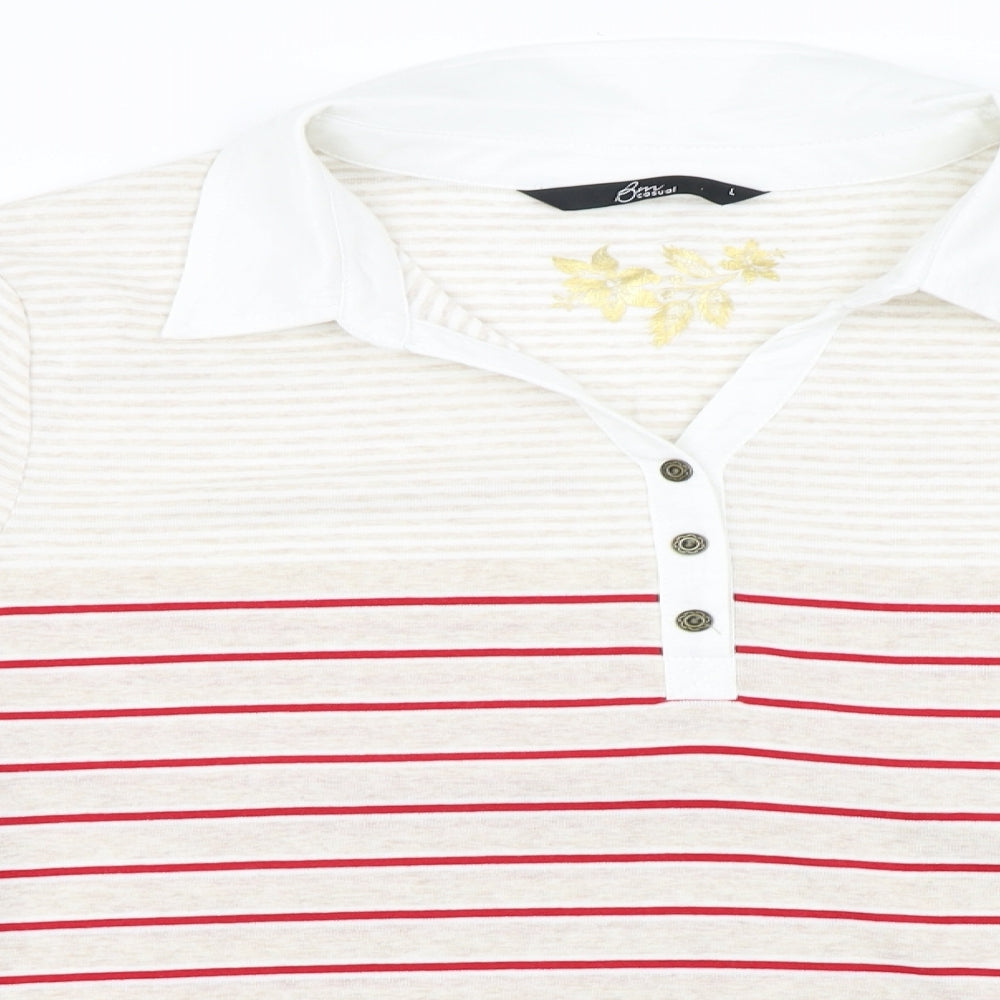 BM  Womens Pink Striped  Basic Polo Size L