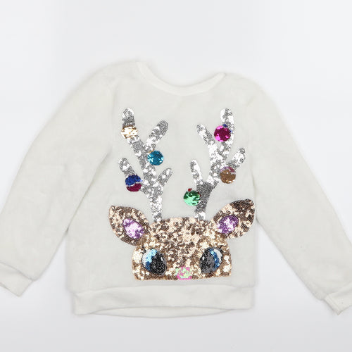 H&M Girls White   Pullover Jumper Size 3-4 Years  - Christmas