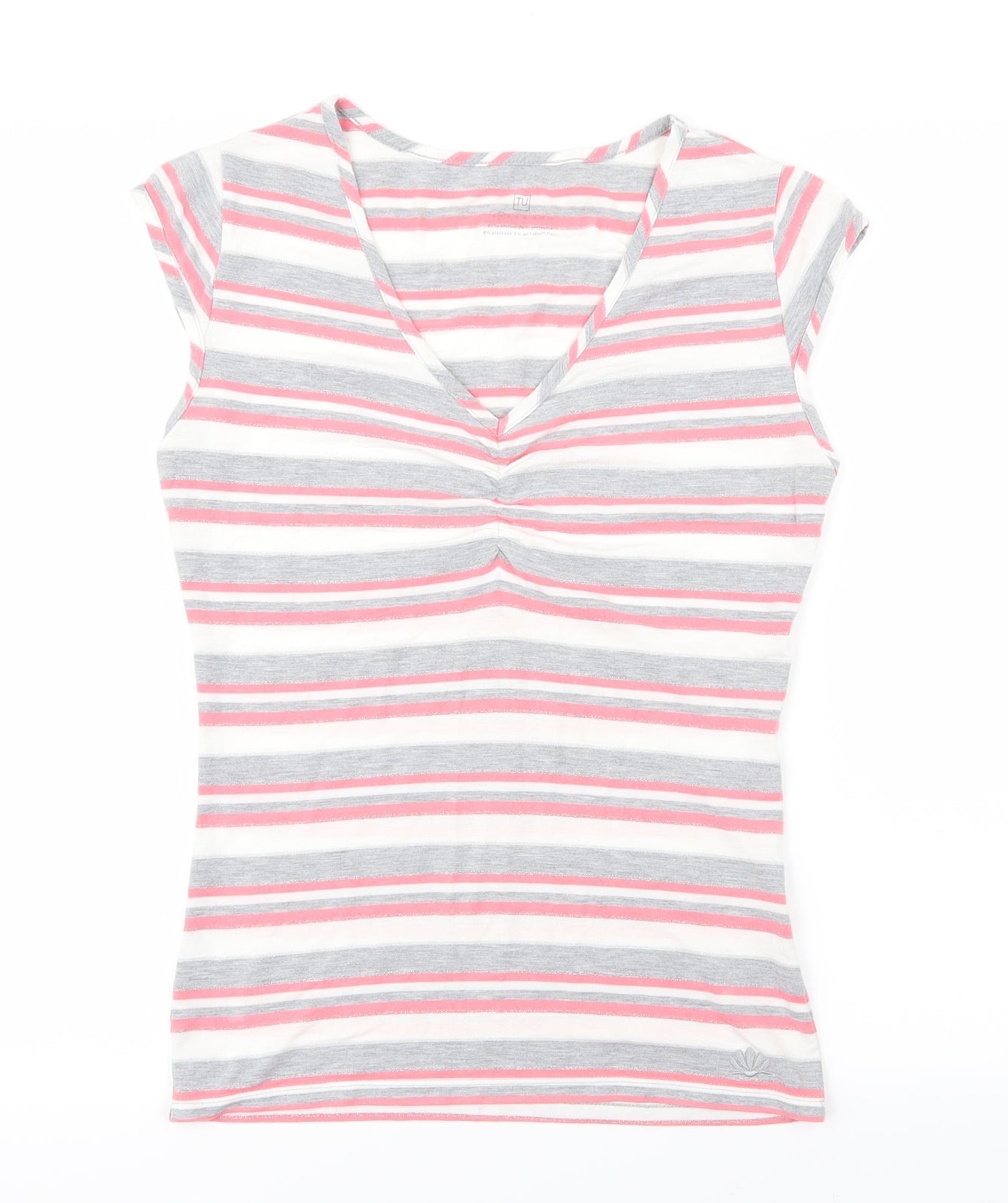Tu  Womens Grey Striped  Basic T-Shirt Size 10