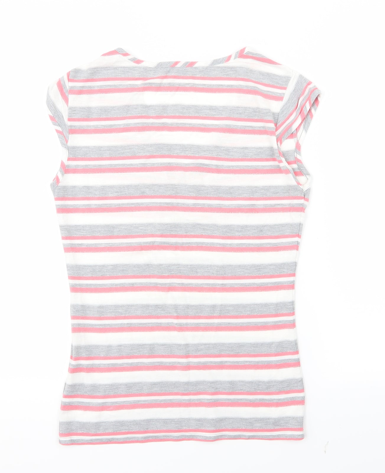 Tu  Womens Grey Striped  Basic T-Shirt Size 10