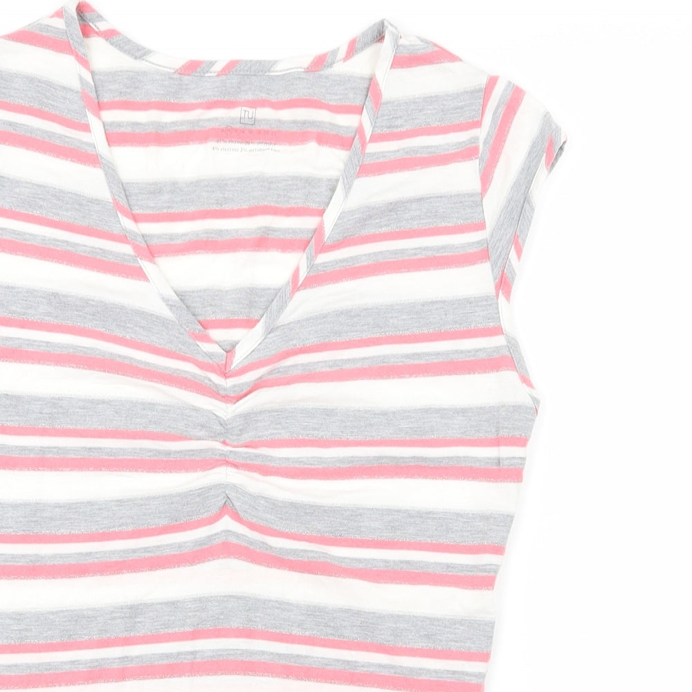 Tu  Womens Grey Striped  Basic T-Shirt Size 10