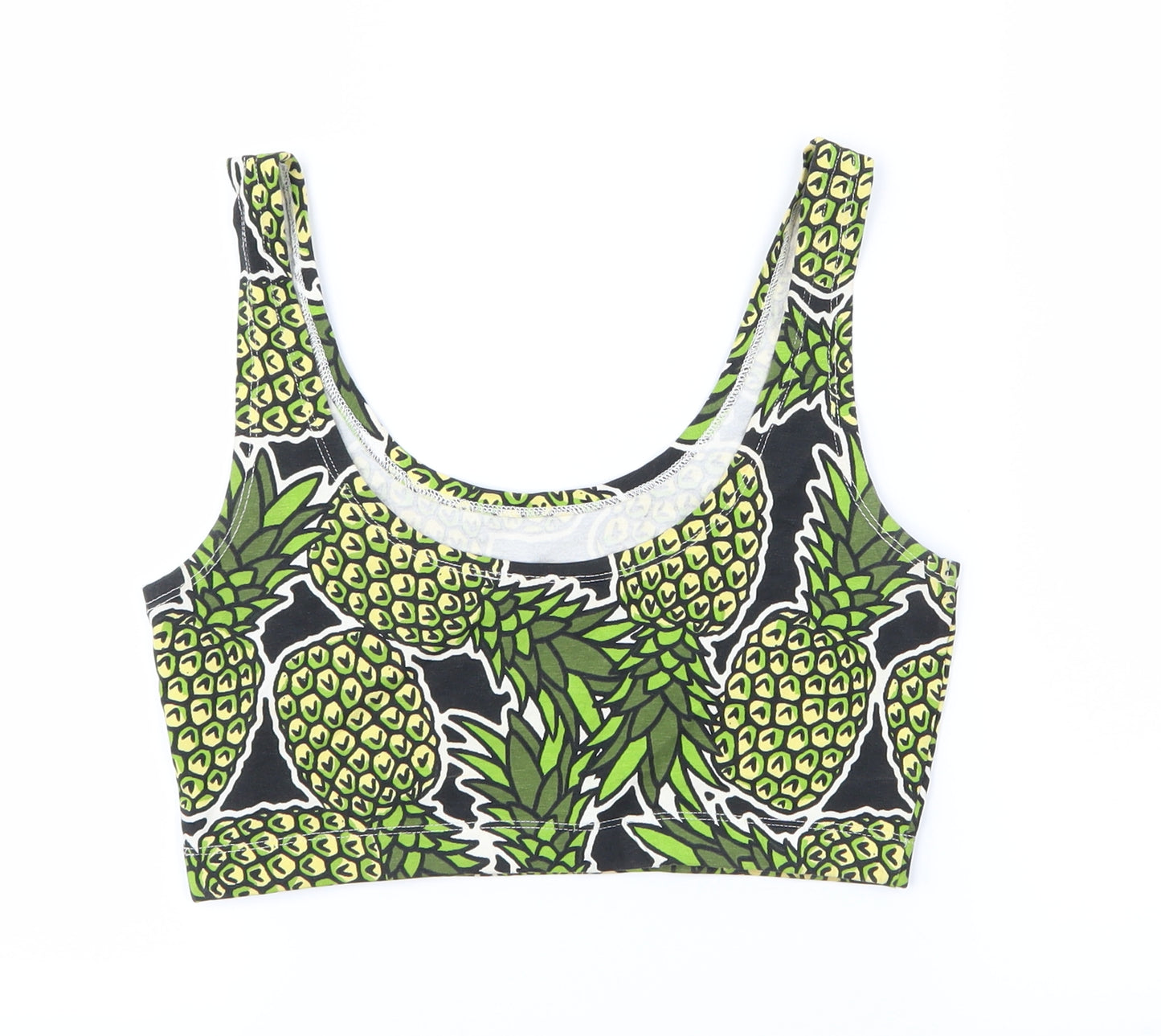 Divided by H&M Womens Green Geometric  Cropped T-Shirt Size 6  - Pineapples