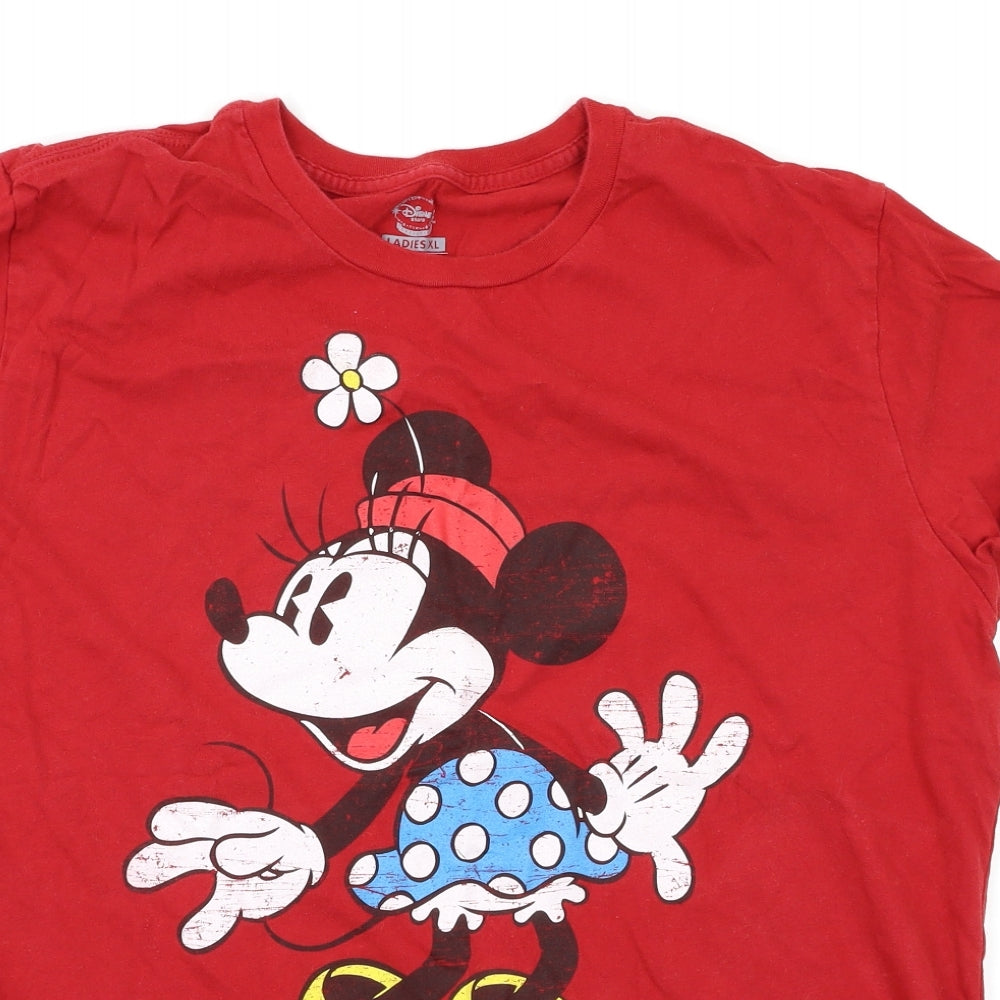 Disney Womens Red Animal Print  Basic T-Shirt Size XL