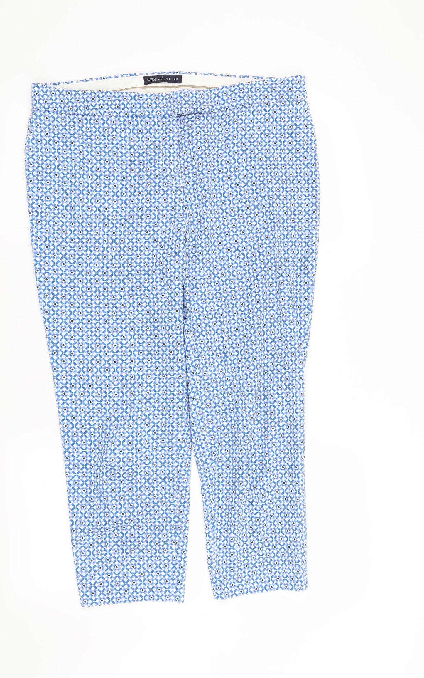 Marks and Spencer Womens Blue Geometric  Trousers  Size 14 L23 in