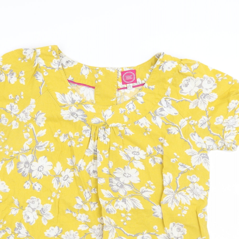 Joules Womens Yellow Floral  Basic Blouse Size 12