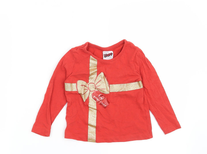 George Girls Red   Basic T-Shirt Size 12-18 Months  - Christmas Best Present Ever