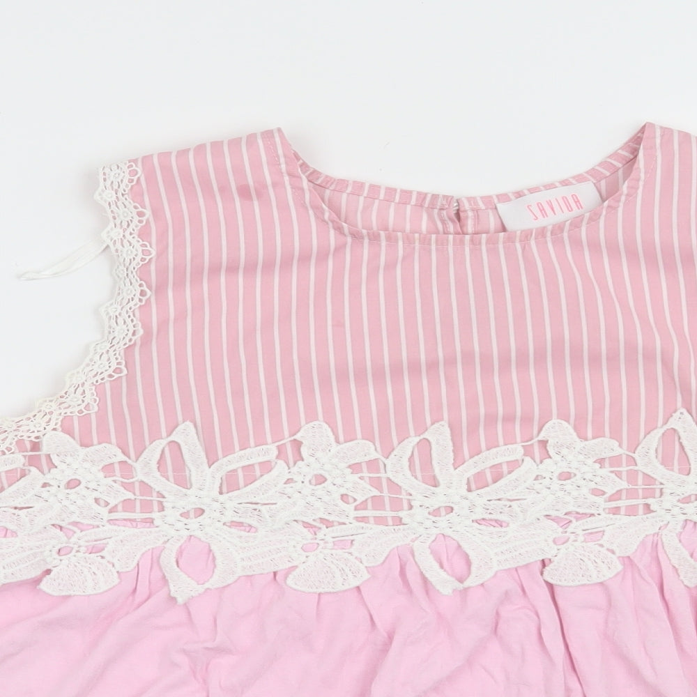 Savida Womens Pink Striped  Basic Blouse Size S