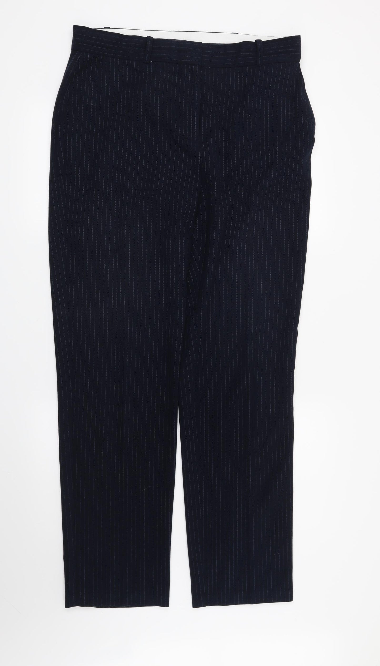 Marks and Spencer Womens Blue Striped  Trousers  Size 14 L31 in