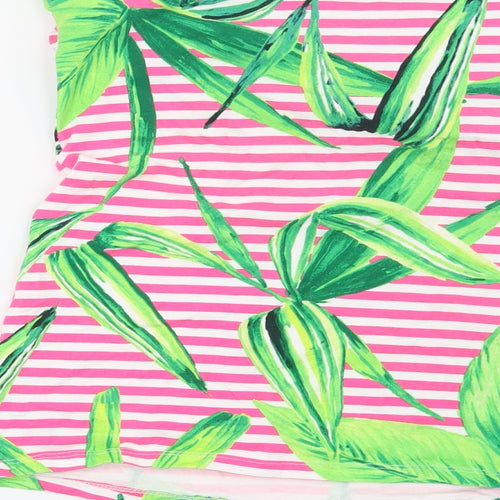 Papaya Womens Pink Striped  Basic T-Shirt Size 12  - leaf print
