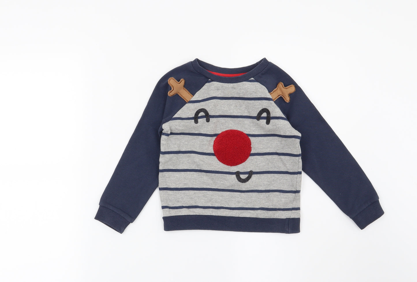 George Boys Grey Striped  Pullover Sweatshirt Size 2-3 Years  - Christmas Reindeer
