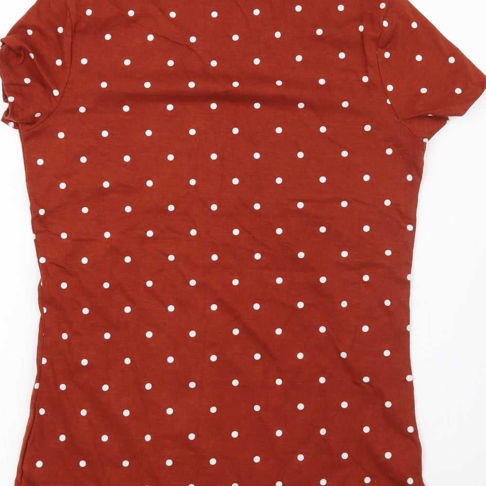 Dorothy Perkins Womens Brown Polka Dot  Basic T-Shirt Size 6