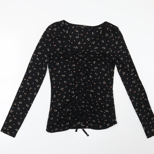 George Womens Black Floral  Basic Blouse Size 10