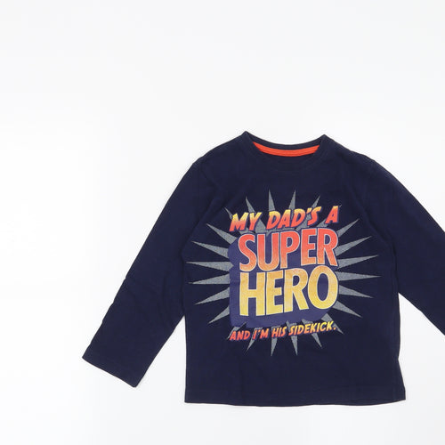 Rebel Boys Blue   Basic T-Shirt Size 3-4 Years  - My Dad's a Superhero and I'm his sidekick