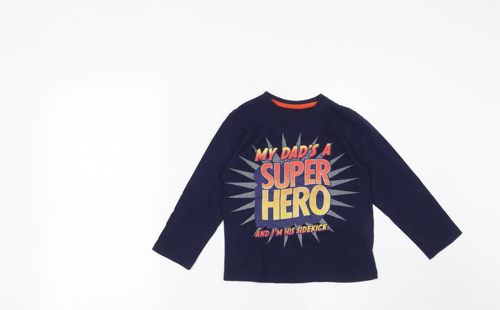 Rebel Boys Blue Basic T-Shirt Size 3-4 Years - My Dad's a Superhero and I'm his sidekick