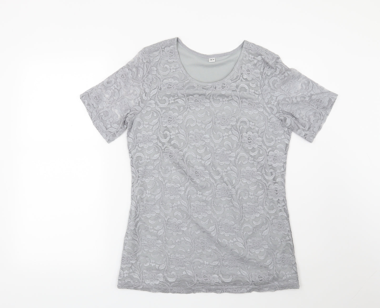 Preworn Womens Grey Floral  Basic Blouse Size 8