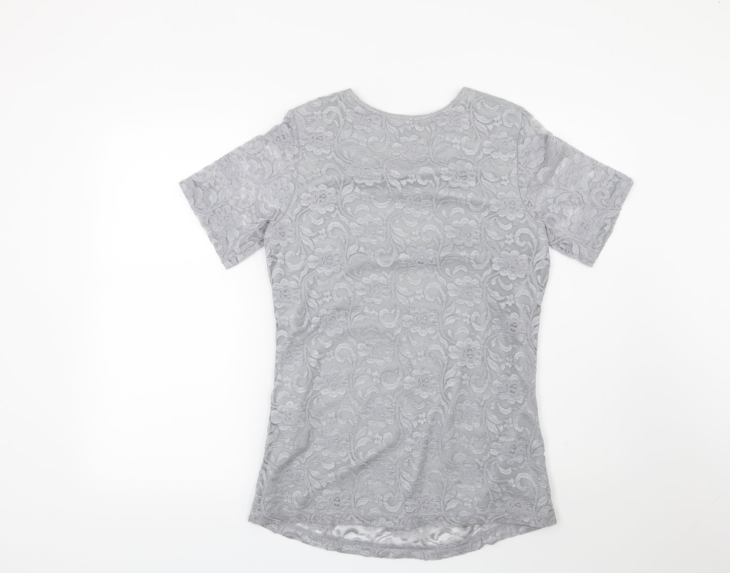 Preworn Womens Grey Floral  Basic Blouse Size 8