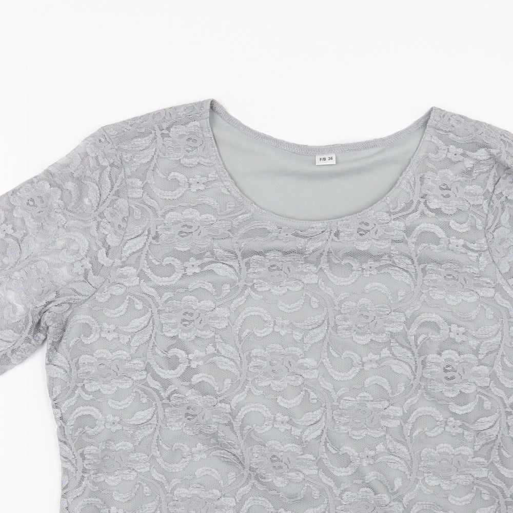 Preworn Womens Grey Floral  Basic Blouse Size 8