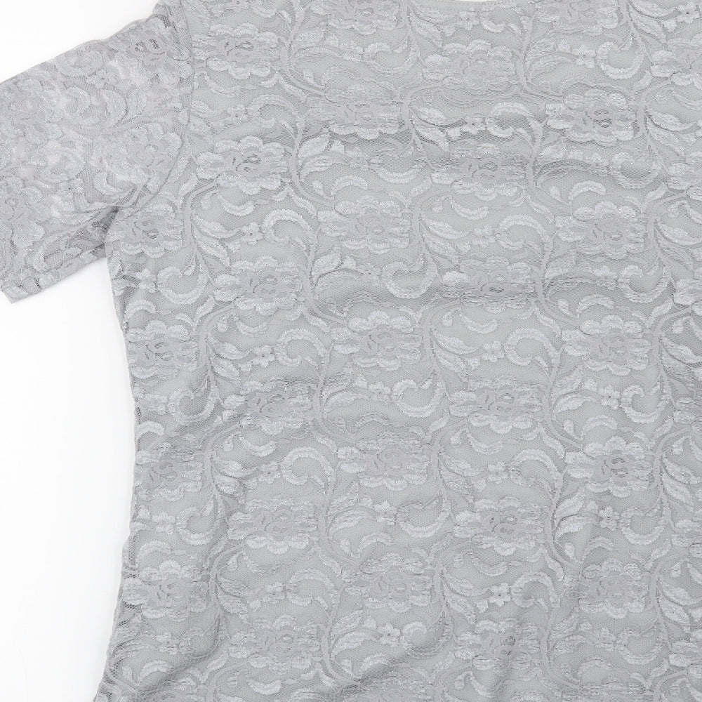 Preworn Womens Grey Floral  Basic Blouse Size 8