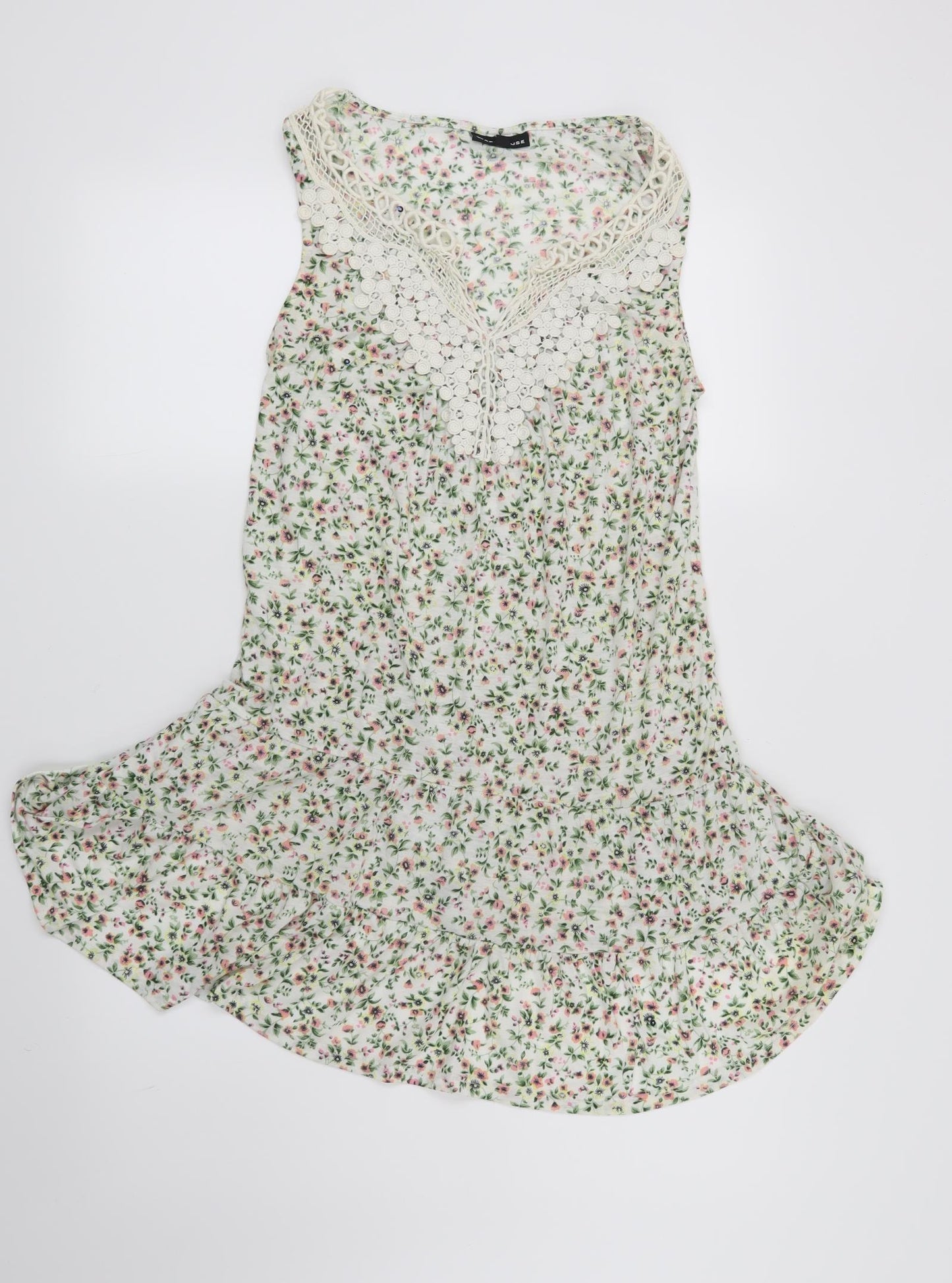 Warehouse Womens White Floral  T-Shirt Dress  Size 10