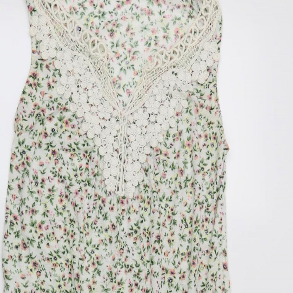 Warehouse Womens White Floral  T-Shirt Dress  Size 10