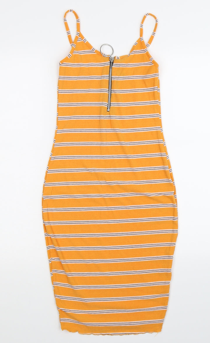 Select Womens Yellow Striped Bodycon Size 8