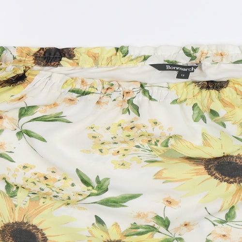 Bonmarché Womens White Floral  Basic Blouse Size 12