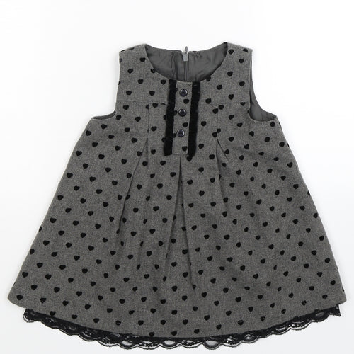 Dunnes Stores Girls Grey Polka Dot  Fit & Flare  Size 6-9 Months