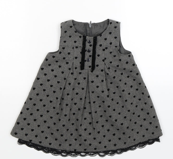 Dunnes Stores Girls Grey Polka Dot  Fit & Flare  Size 6-9 Months