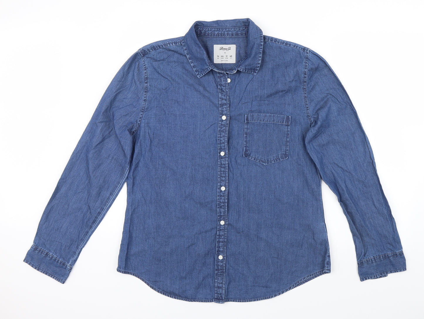 Denim Co. Womens Blue   Basic Button-Up Size 16