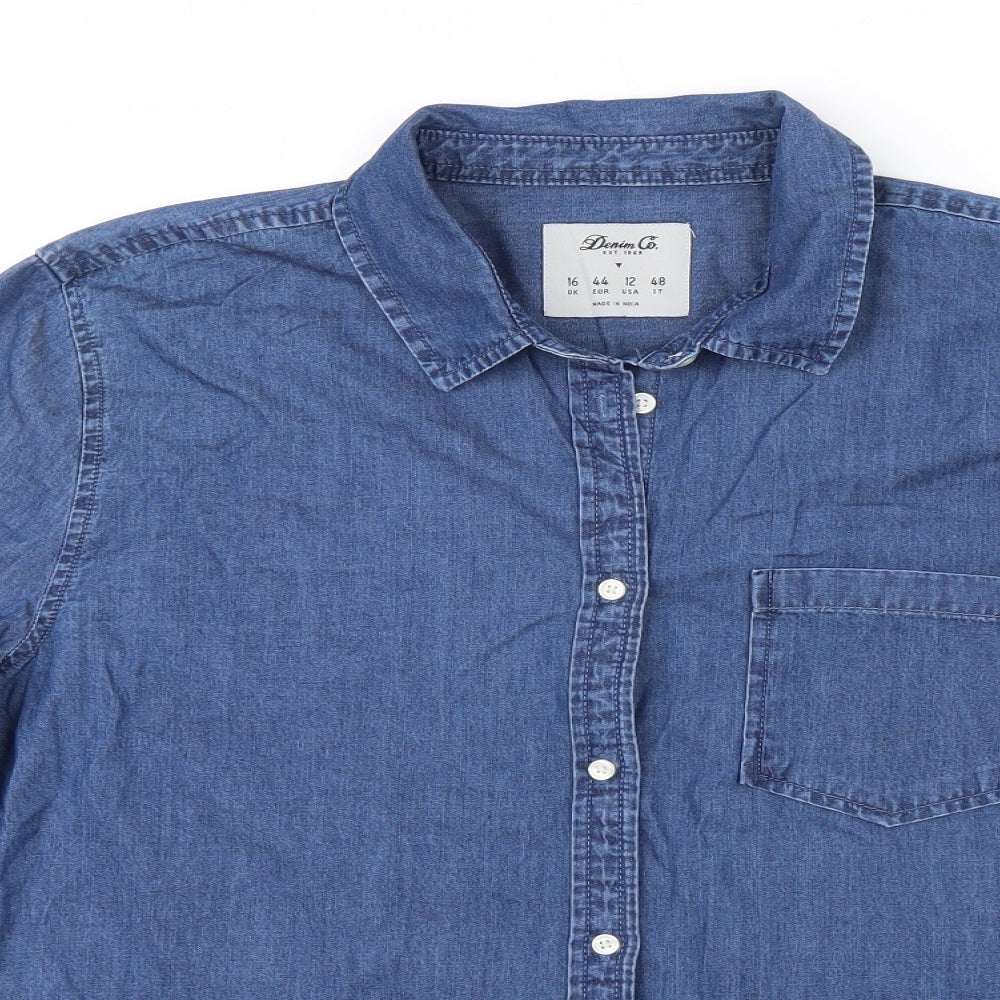 Denim Co. Womens Blue   Basic Button-Up Size 16