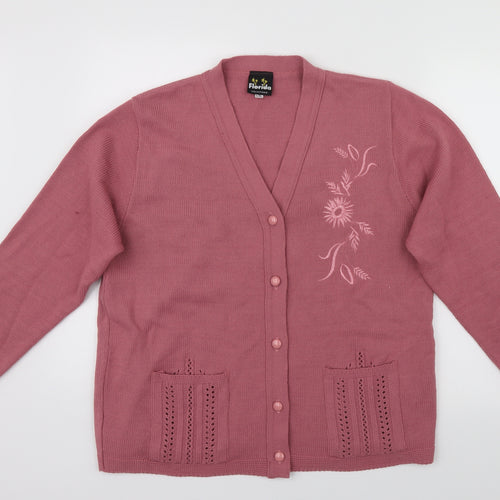 Florida Womens Pink Floral  Cardigan Jumper Size L