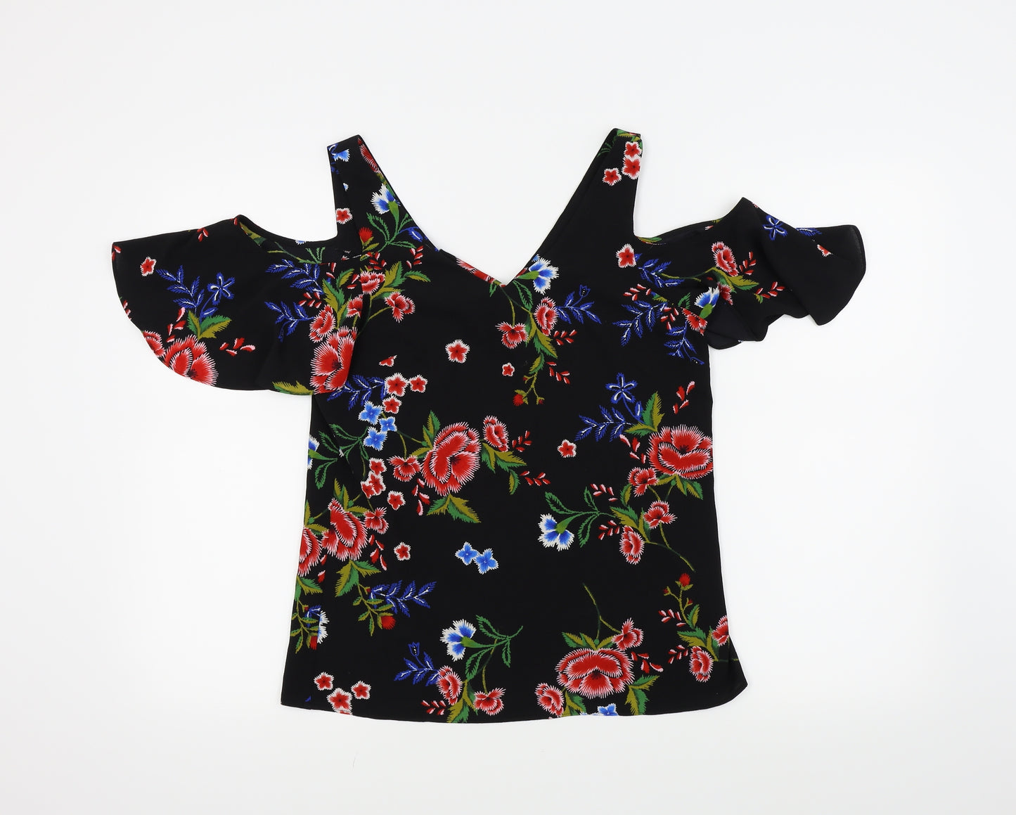 Peacocks Womens Black Floral  Basic Blouse Size 8
