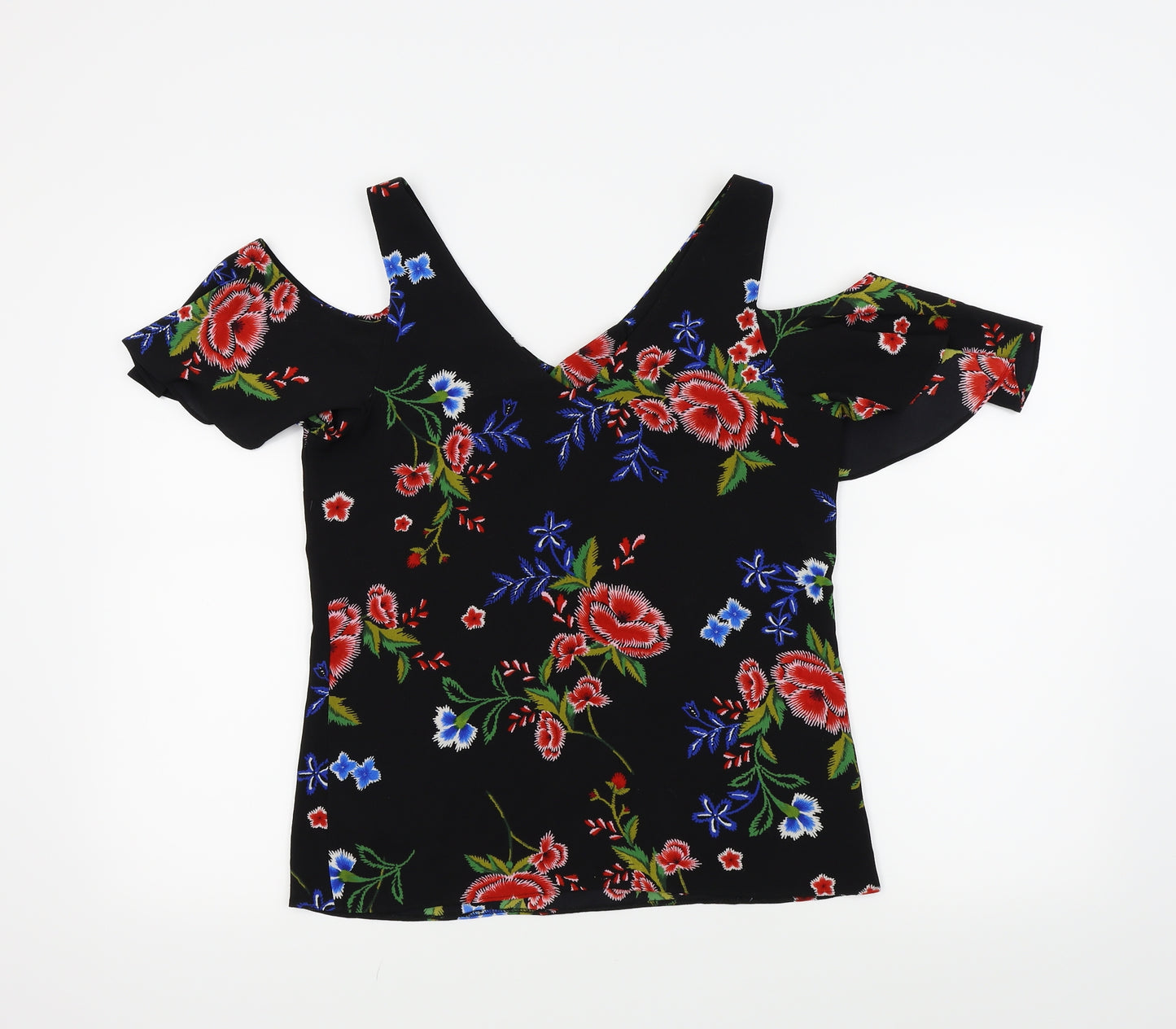 Peacocks Womens Black Floral  Basic Blouse Size 8