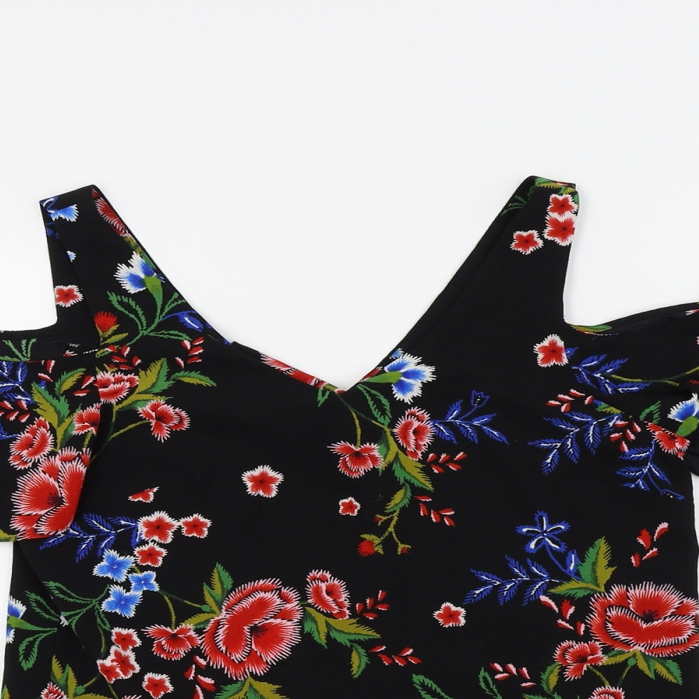Peacocks Womens Black Floral  Basic Blouse Size 8
