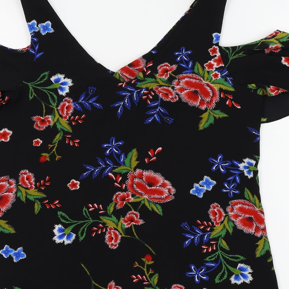Peacocks Womens Black Floral  Basic Blouse Size 8