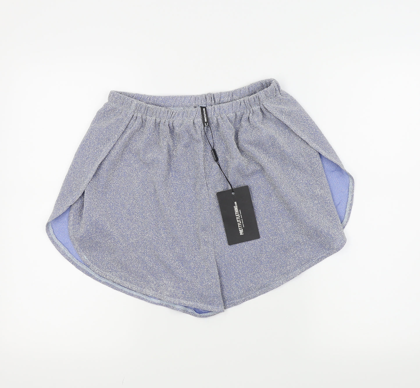 PRETTYLITTLETHING Womens Blue   Hot Pants Shorts Size M - Glitter