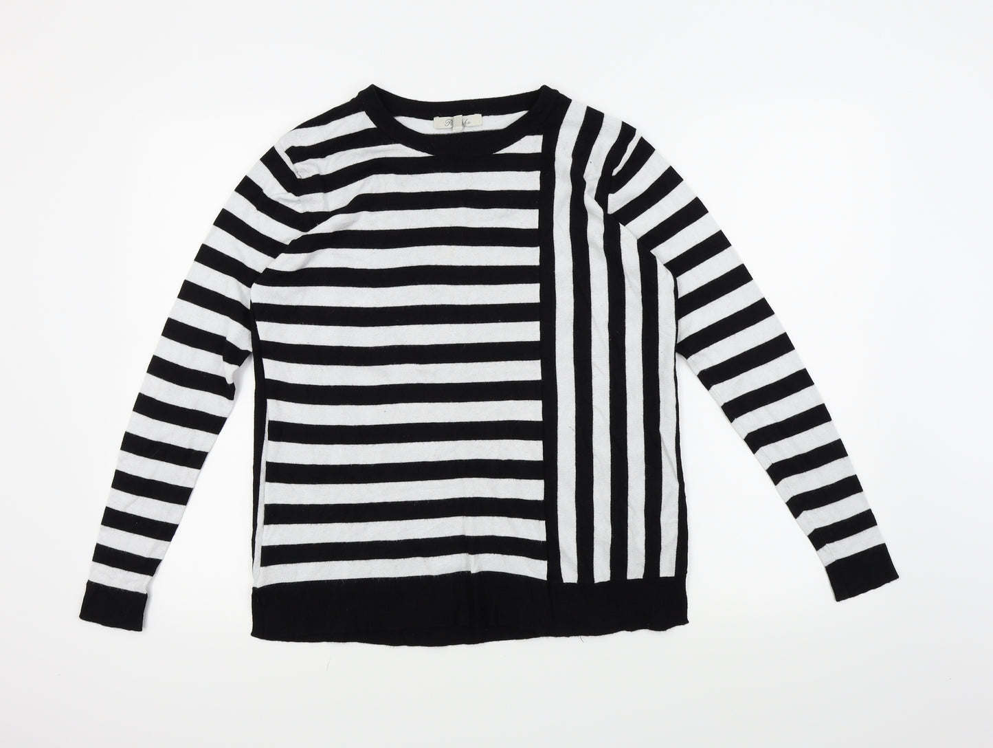Peacocks Womens Black Striped  Pullover Jumper Size 8