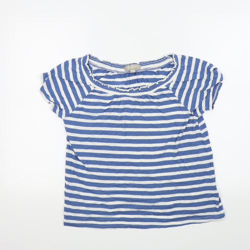 Anthology Womens Blue Striped  Basic T-Shirt Size 14