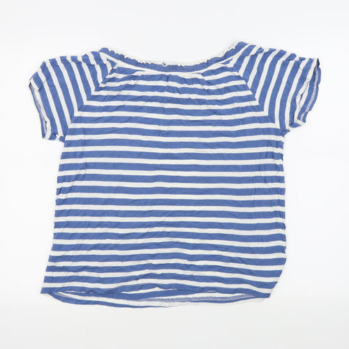 Anthology Womens Blue Striped  Basic T-Shirt Size 14