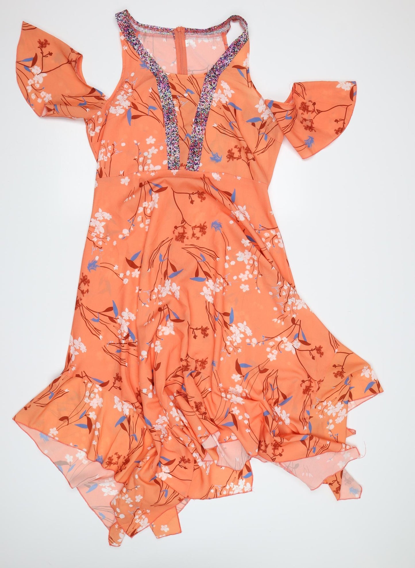 Preworn Womens Orange Floral  Trapeze & Swing  Size L
