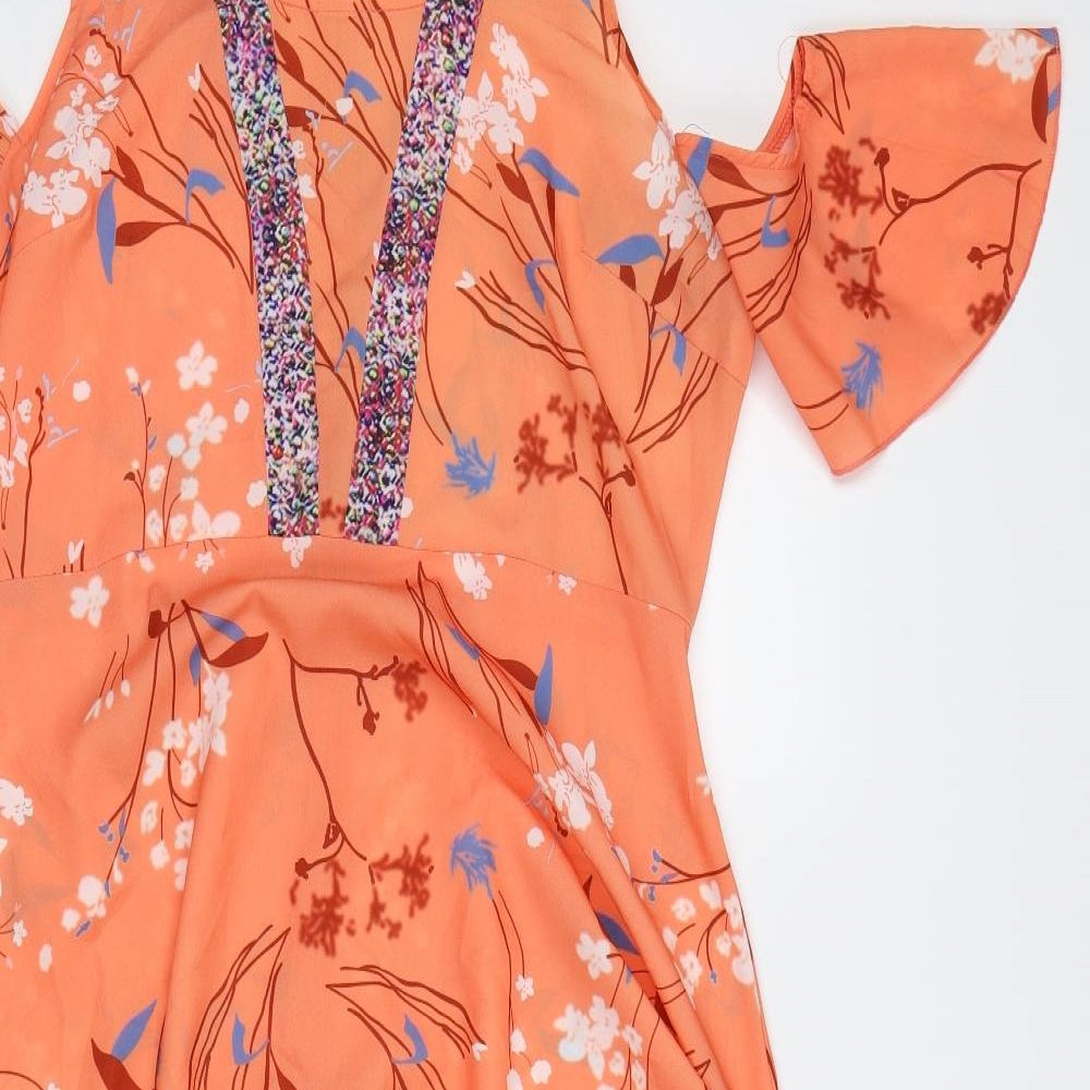 Preworn Womens Orange Floral  Trapeze & Swing  Size L