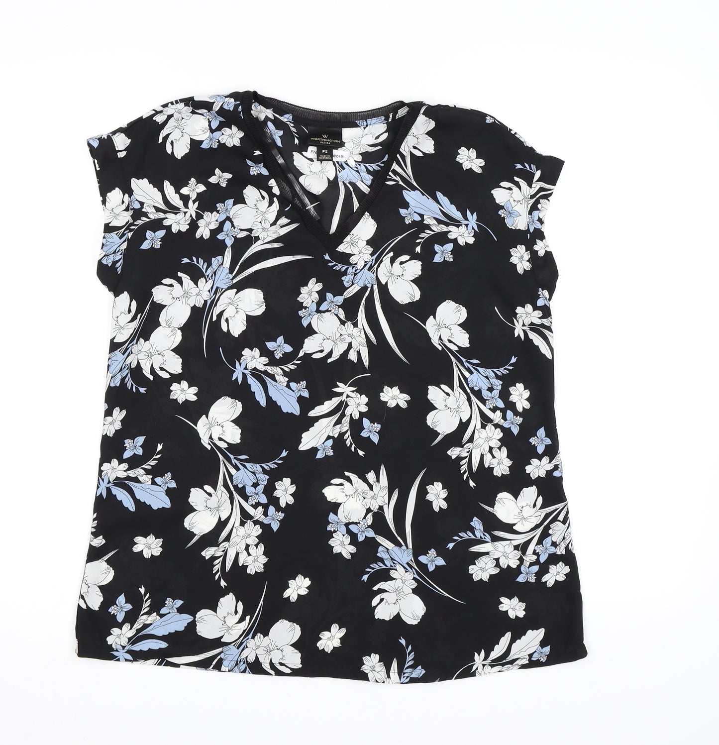 Worthington Womens Black Floral Chiffon Basic Blouse Size S
