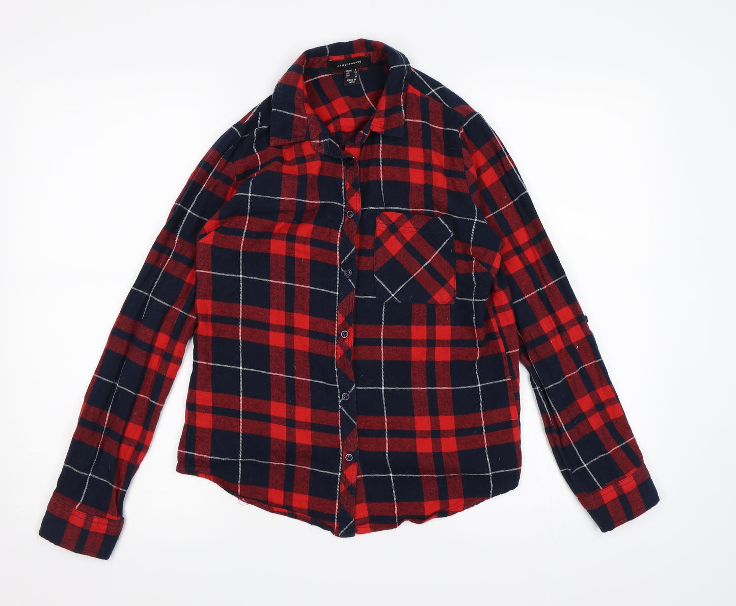 Atmosphere Womens Red Check  Basic Button-Up Size 6