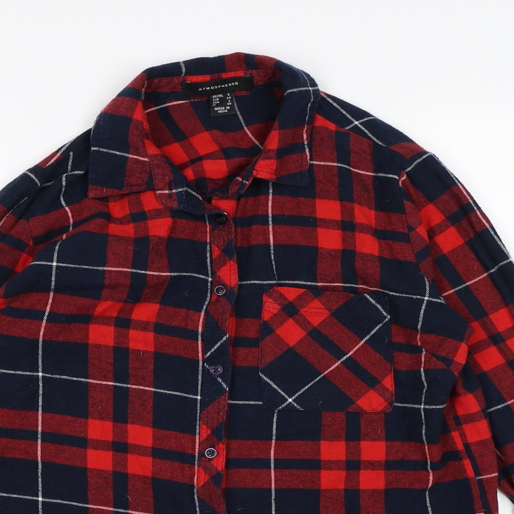 Atmosphere Womens Red Check  Basic Button-Up Size 6