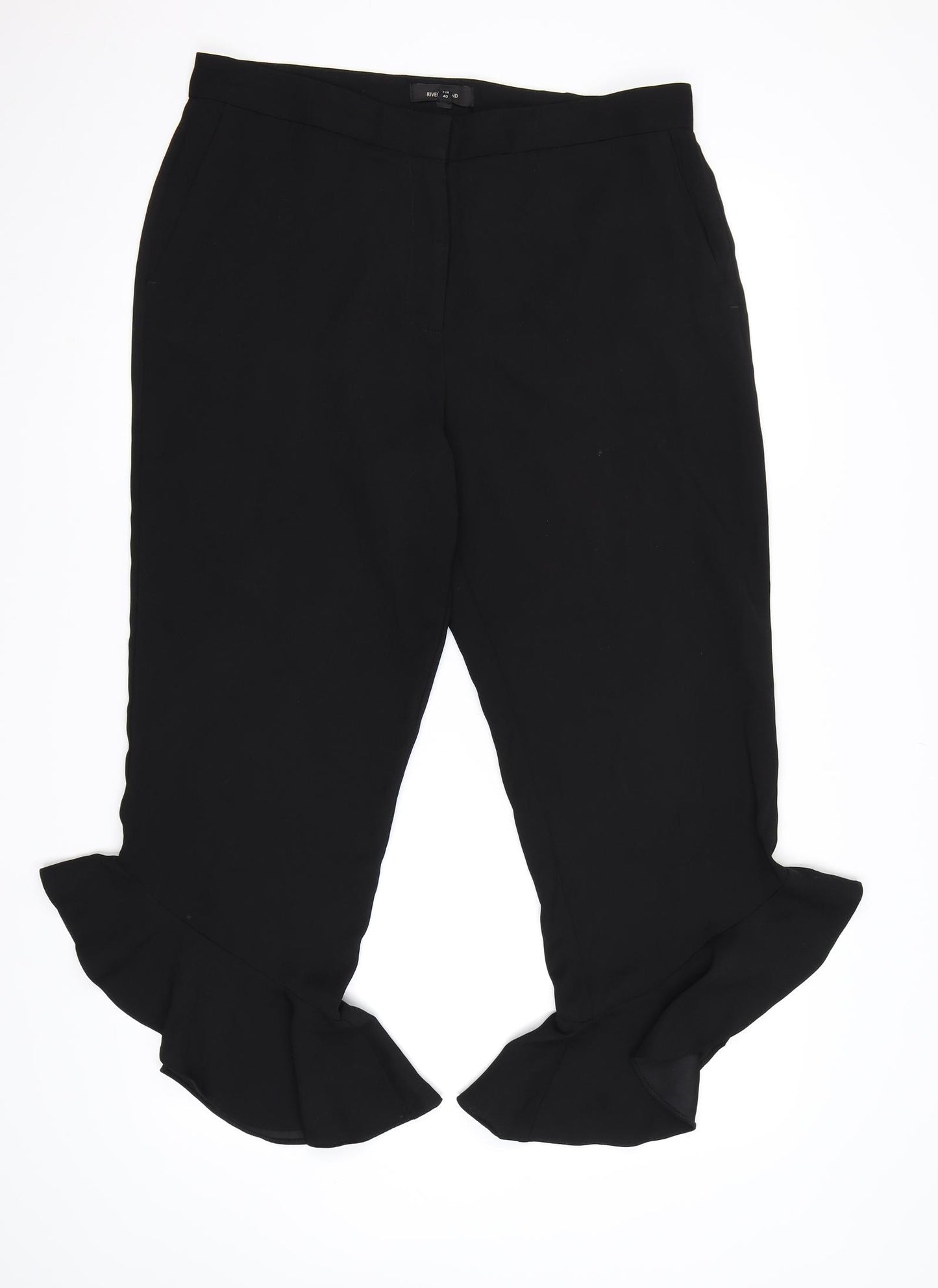 River Island Womens Black  Rayon Dress Pants Trousers Size 14 L25 in - Frill hem