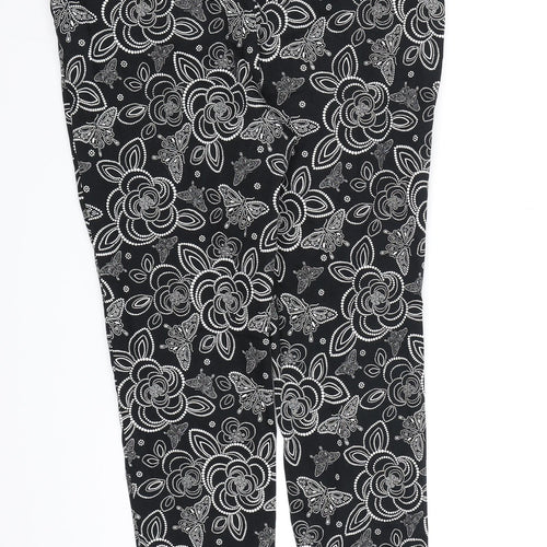 TU Womens Black Floral  Trousers  Size 10 L26 in